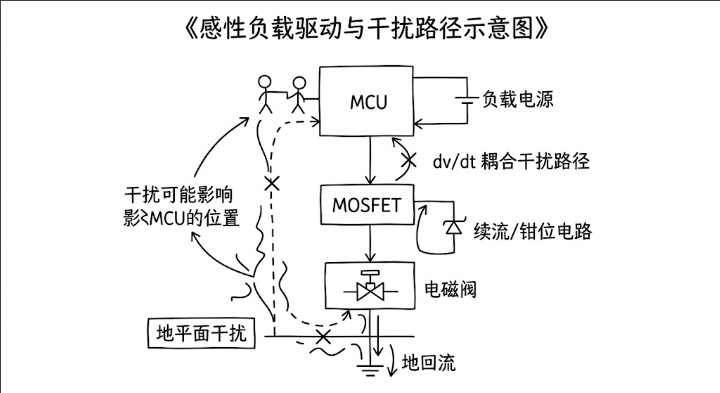 感性负载驱动与干扰路径示意图.jpeg 感性负载驱动与干扰路径示意图.jpeg