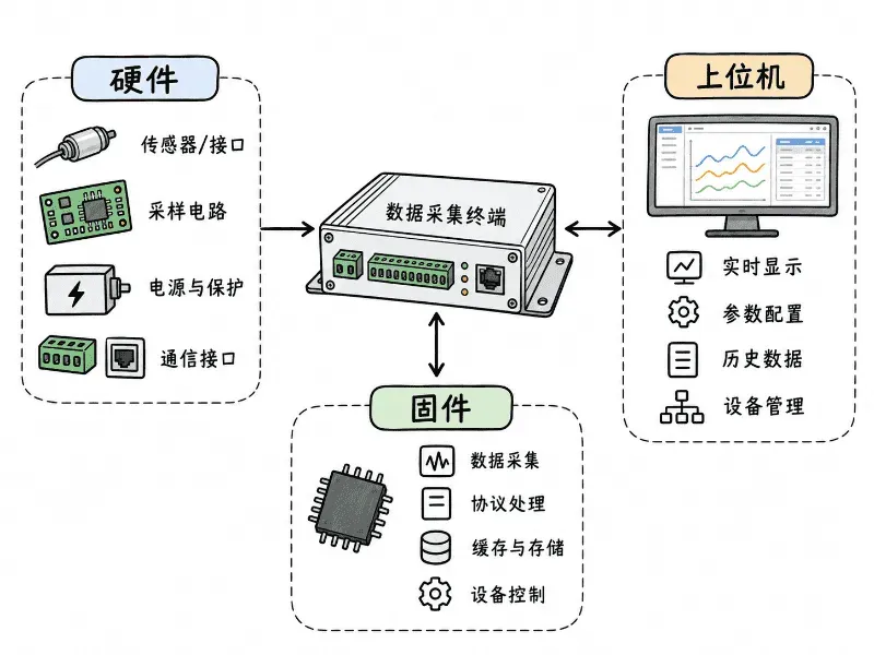 数据采集终端中硬件、固件、上位机的职责关系 数据采集终端中硬件、固件、上位机的职责关系
